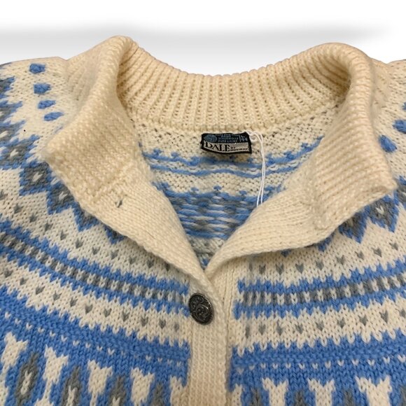 Dale of Norway Women’s Cardigan Pure New Wool Blue Ivory Fair Isle Sz L-XL - Picture 9 of 15